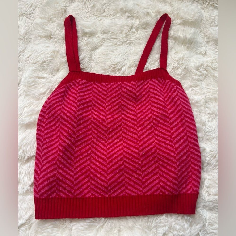 Sincerely Jules NWT Pink Red Chevron Sweater Tank Top Sz XL Fits Like Large